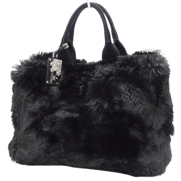 Prada Canapa Faux Fur Suede Eco Lapin Handbag Black - Picture 1 of 6